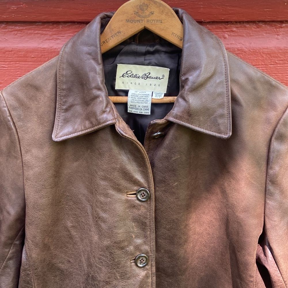 Eddie Bauer Vintage Button Front Brown Leather Jacket Women's Size S - Picture 2 of 10